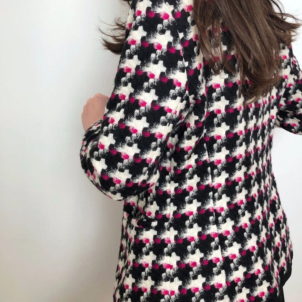 Louben Bracelet Sleeve Bold Houndstooth Tweed Lined VTG Jacket Pink Accents 12 - Picture 7 of 12